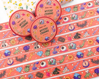 Nastro Washi Witchy Charms – Nastro decorativo magico per agende, diari e lavori artigianali, larghezza 15 mm