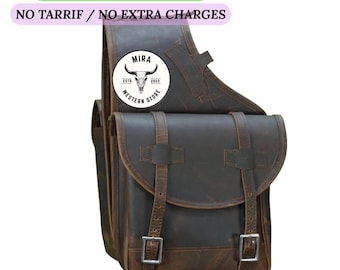 Hard Wax Leather Saddle Bag for Horses, Trail Riding, Western Horse Tack, Durable Full-Grain Leather, Rugged Horse Riding Accessory