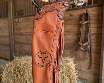 Shotgun Soft Leather Western Chaps with 8-Inch Fringes | Handcrafted Rodeo Ranchwear | Personalized Equestrian Show Pants