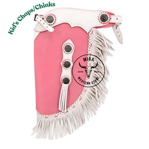 Kids Chinks Pink Softy Smooth Leather Western Custom Chinks with 6" Fringes for kids, Handcrafted Ranchwear, Personalized Equestrian Chaps