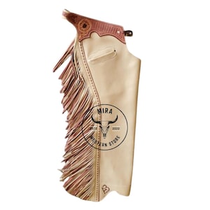 Custom Beige Smooth Leather Show Chaps, Horse Riding, Ranch | 8 inch Fringes customisable,  Handmade Custom Show Chaps | Personalized Chaps