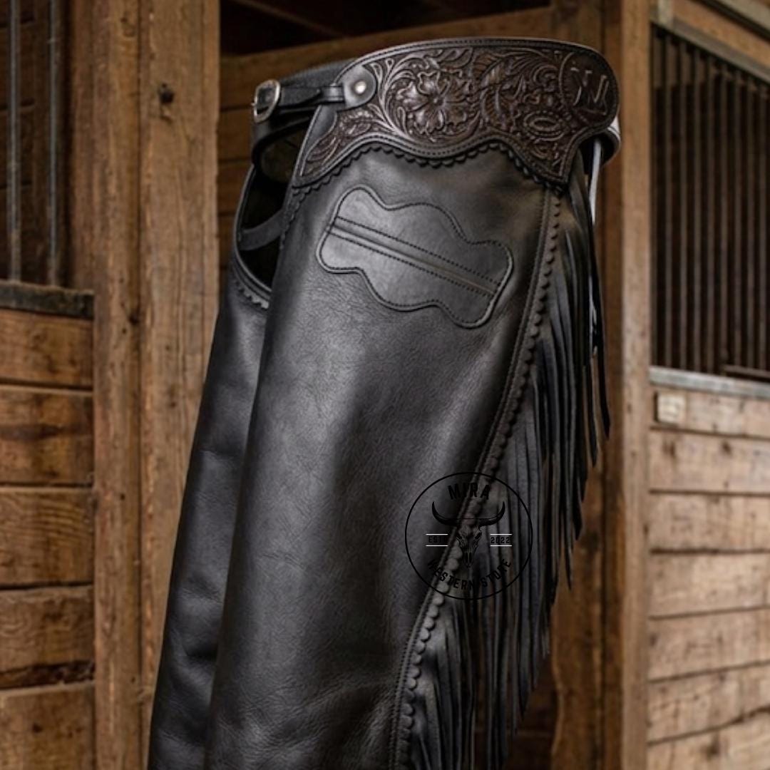 Grey Ranch Riding Chaps Black Smooth Leather Western Chaps for Show, Riding, Ranch | 8-inch ...