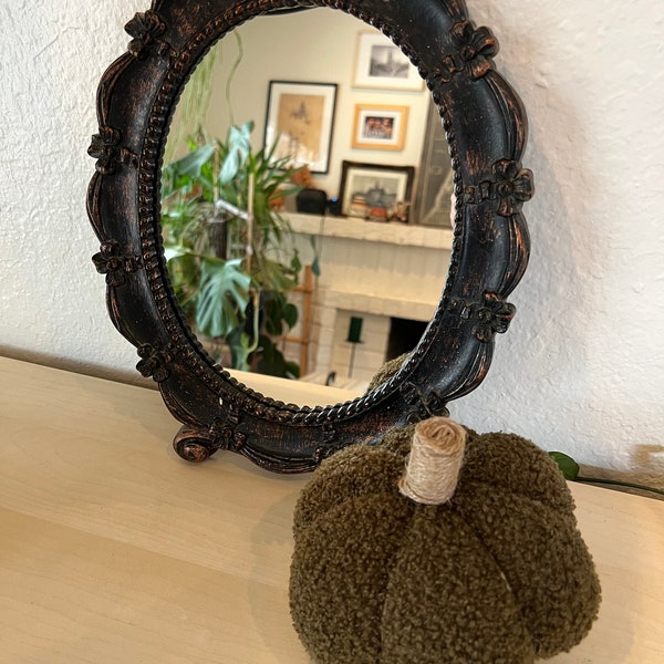 Vintage Dart black bronze oval vanity mirror (made in USA, 1943)