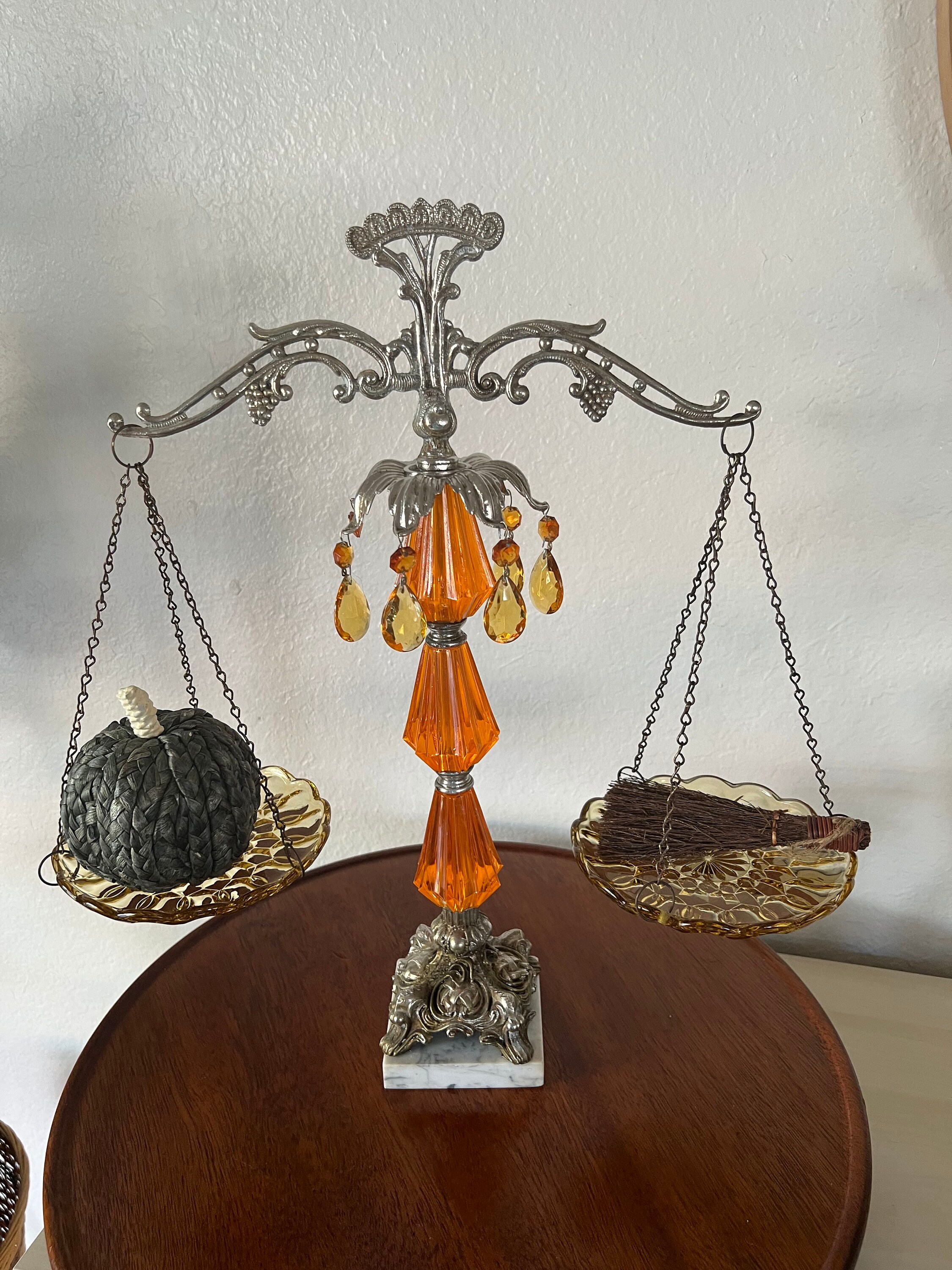 Antique Weight Balance Scale With Marble Base Decorative