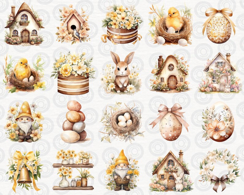 110 Rustic Easter Clipart Bundle, Watercolor Easter PNG Set, Easter ...