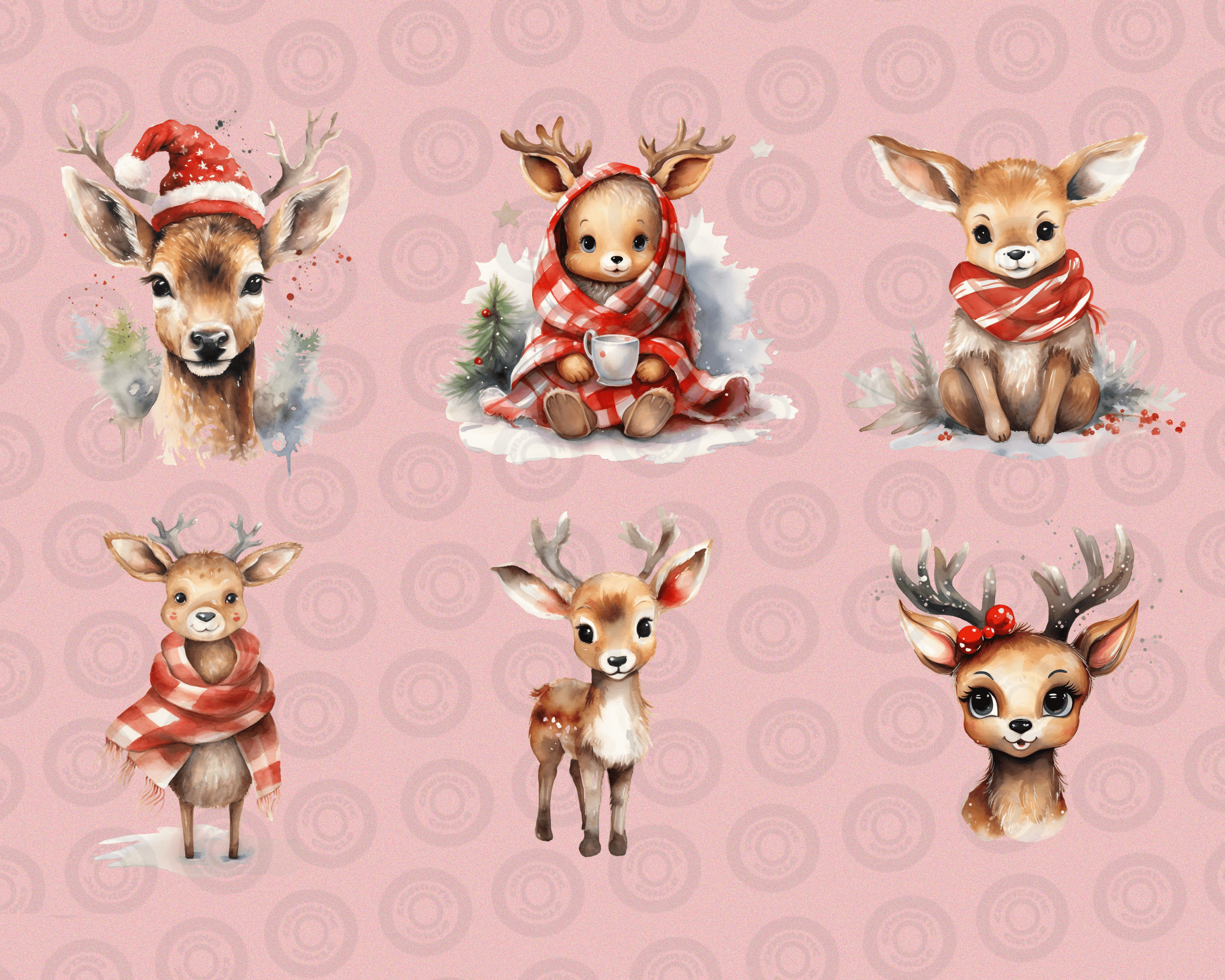Christmas Cute Deer Clipart Bundle, Watercolor Reindeer, Santa PNG ...