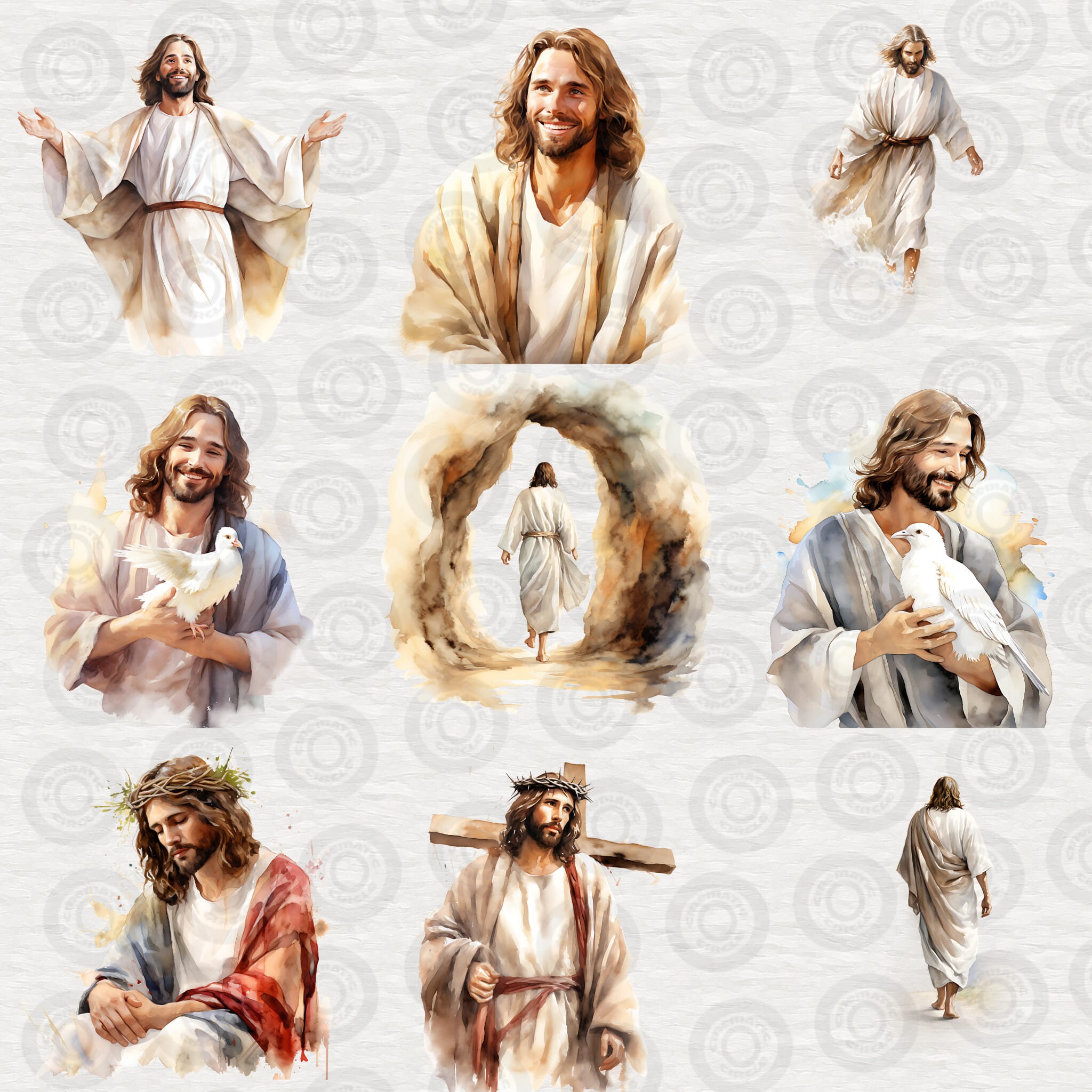Jesus Clipart Bundle, Jesus With Kids, Watercolor Religious Graphics ...