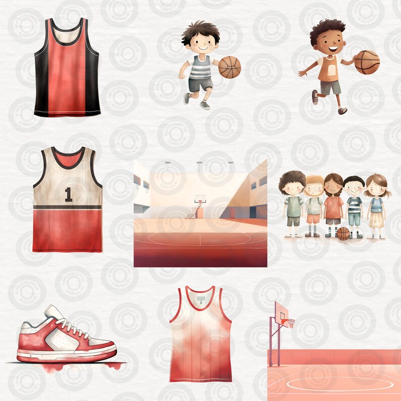 Watercolor Basketball Clipart Bundle, Cute Kids Playing Basketball ...