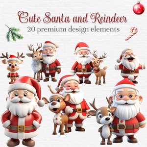 Christmas Cute Santa and Deer Clipart Bundle, Watercolor Reindeer, Santa, Baby Animals, Christmas Card, Digital Paper Craft, XMAS PNG & SVG