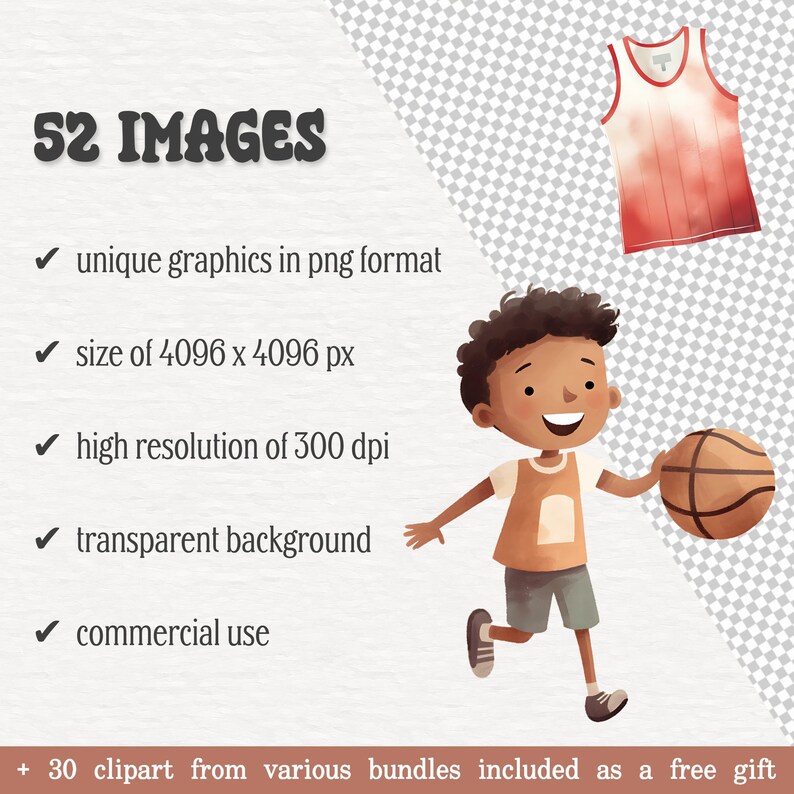 Watercolor Basketball Clipart Bundle, Cute Kids Playing Basketball ...