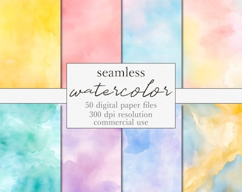 Pastel Watercolor Digital Paper Set, seamless watercolor graphics, soft watercolor, printable scrapbook paper, card making, digital download