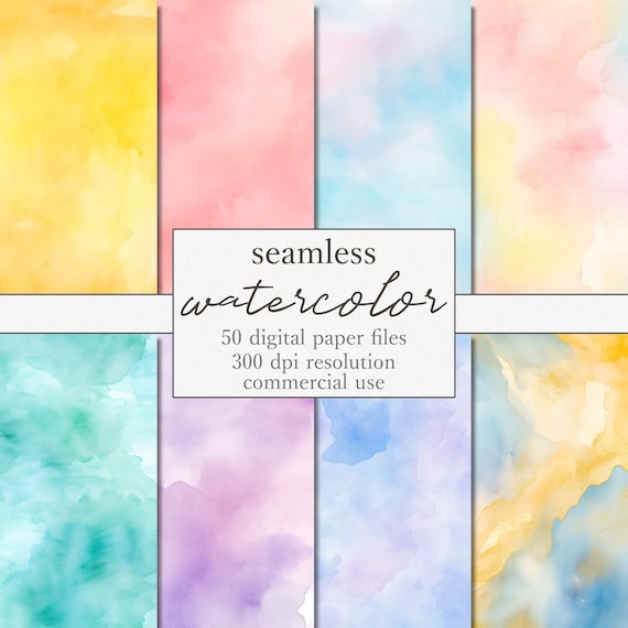 Pastel Watercolor Digital Paper Set, seamless watercolor graphics, soft watercolor, printable scrapbook paper, card making, digital download