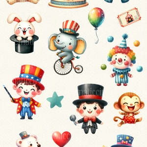 65 Circus Show Clipart Bundle, Cute Animals Illustration, Watercolor ...