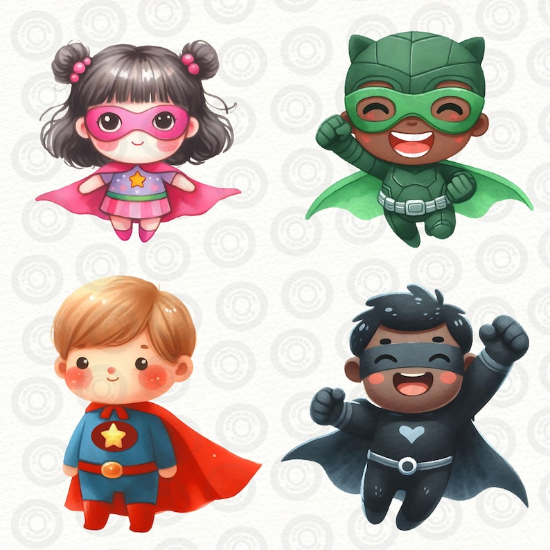 Superhero Kids Clipart Bundle, Superheroes PNG, Aquarelle Hero, Galaxy, Nursery Decor, Girl & Boy, Téléchargement instantané numérique, Utilisation commerciale image 4