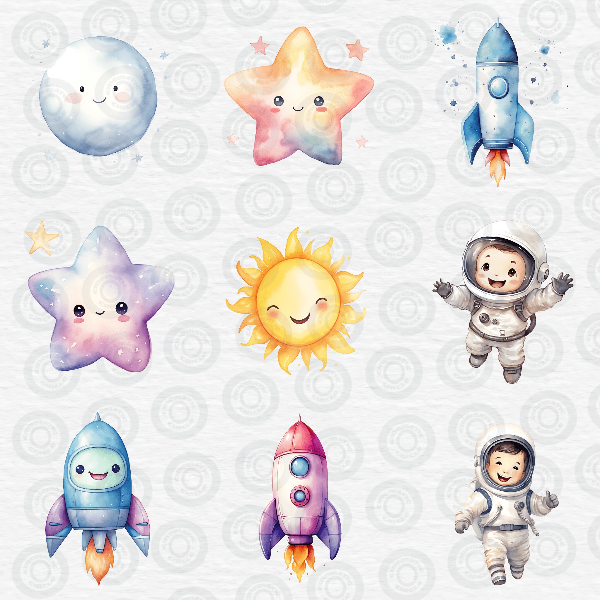Cute Space Clipart Bundle, Watercolor Clipart, Happy Astronaut ...