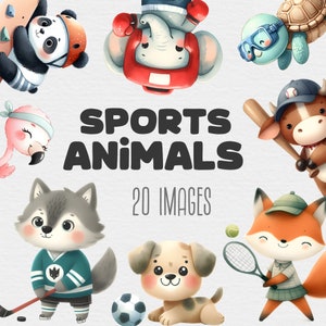 Sports Animal Clip Art Bundle, Cute Baby Animals PNG, Athletic Animals, Sport, Football, Baseball, Soccer, Digital Download, Commercial Use