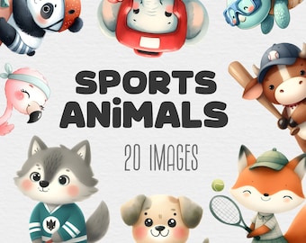 Sports Animal Clip Art Bundle, Cute Baby Animals PNG, Athletic Animals, Sports, Football, Baseball, Soccer, Digital Download, Commercial Use