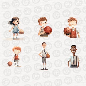 Watercolor Basketball Clipart Bundle, Cute Kids Playing Basketball ...