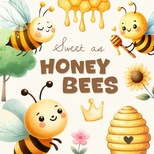 Honey Bee Clipart Bundle, Watercolor Bees Clip Art, Cute Bumblebee PNG, Sweet As Honey, Spring, Nursery Decor, Baby Wall Art, Commercial Use