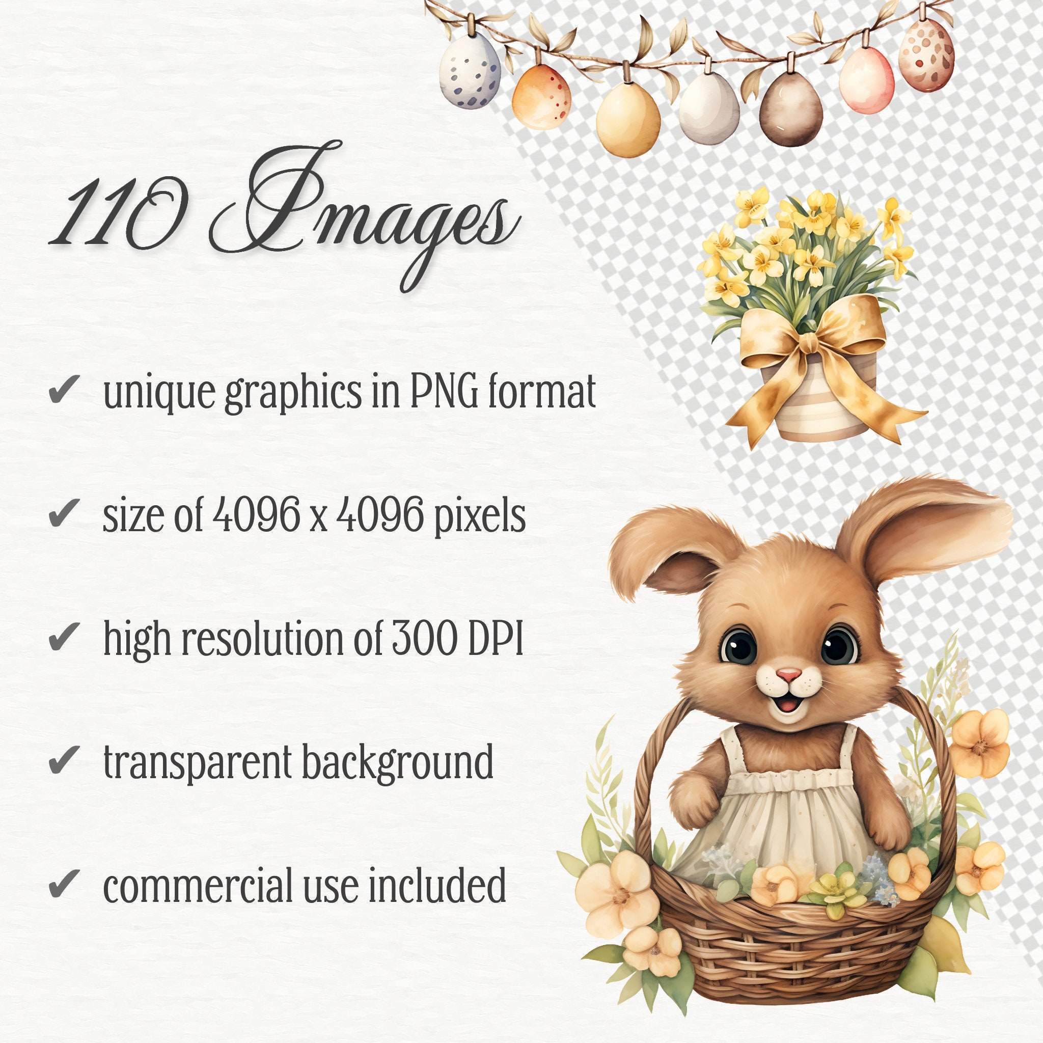 110 Rustic Easter Clipart Bundle, Watercolor Easter PNG Set, Easter ...