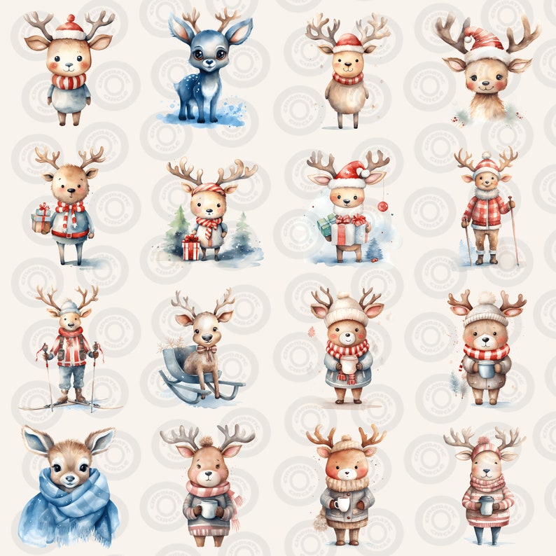 Cute Reindeer Clipart Watercolor Bundle Baby Woodland - Etsy