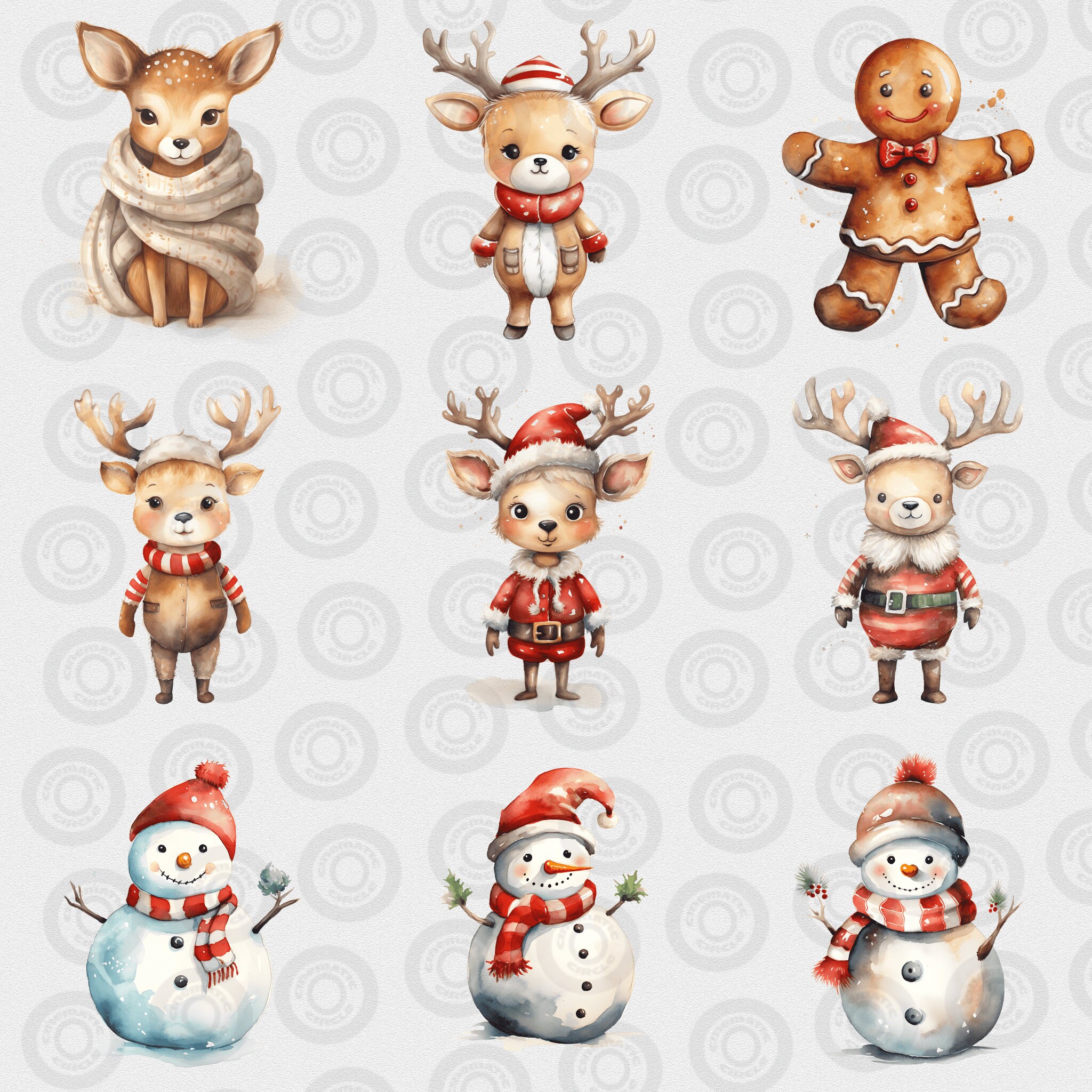 Christmas Clipart Bundle, Watercolor Bundle, Cute Characters, Santa ...