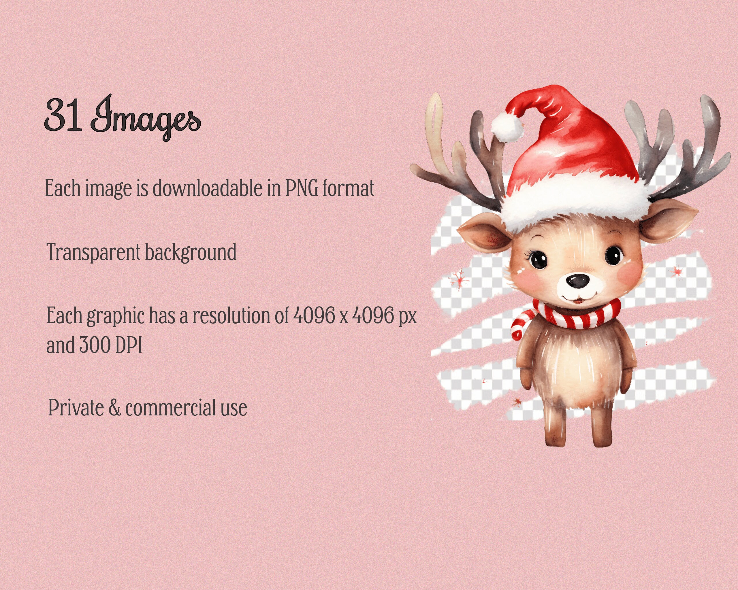 Christmas Cute Deer Clipart Bundle Watercolor Reindeer Santa - Etsy