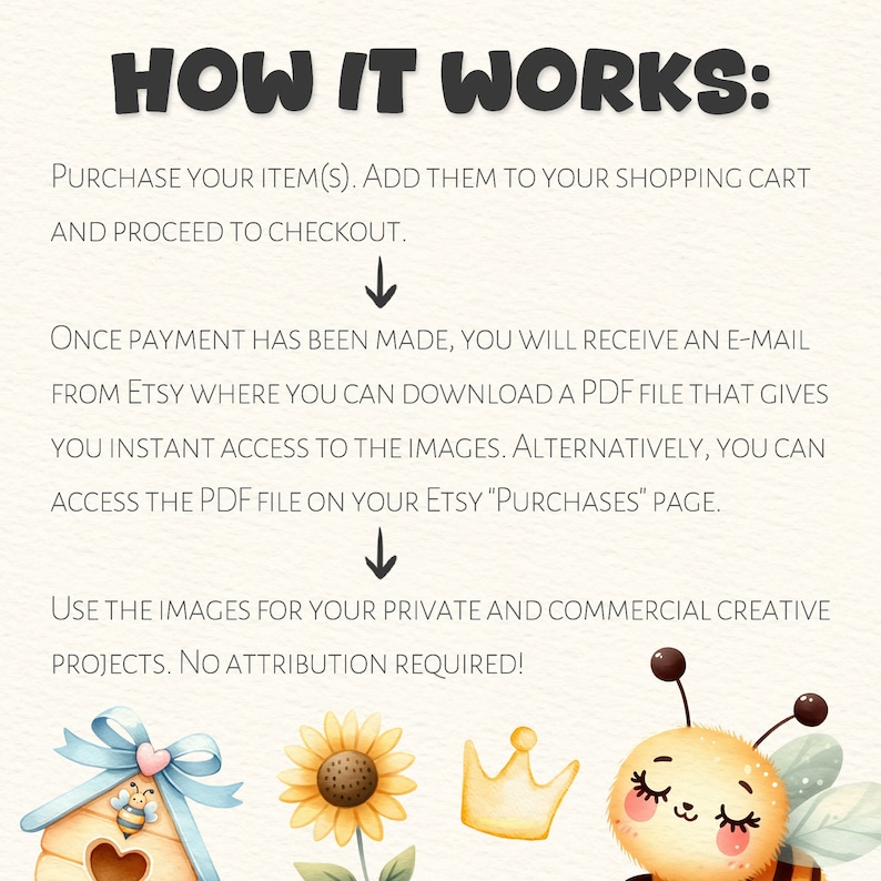 May include: How it works: Purchase your item(s), add them to your shopping cart and proceed to checkout. Once payment has been made, you will receive an e-mail from Etsy where you can download a PDF file that gives you instant access to the images. Alternatively, you can access the PDF file on your Etsy "Purchases" page. Use the images for your private and commercial creative projects. No attribution required!