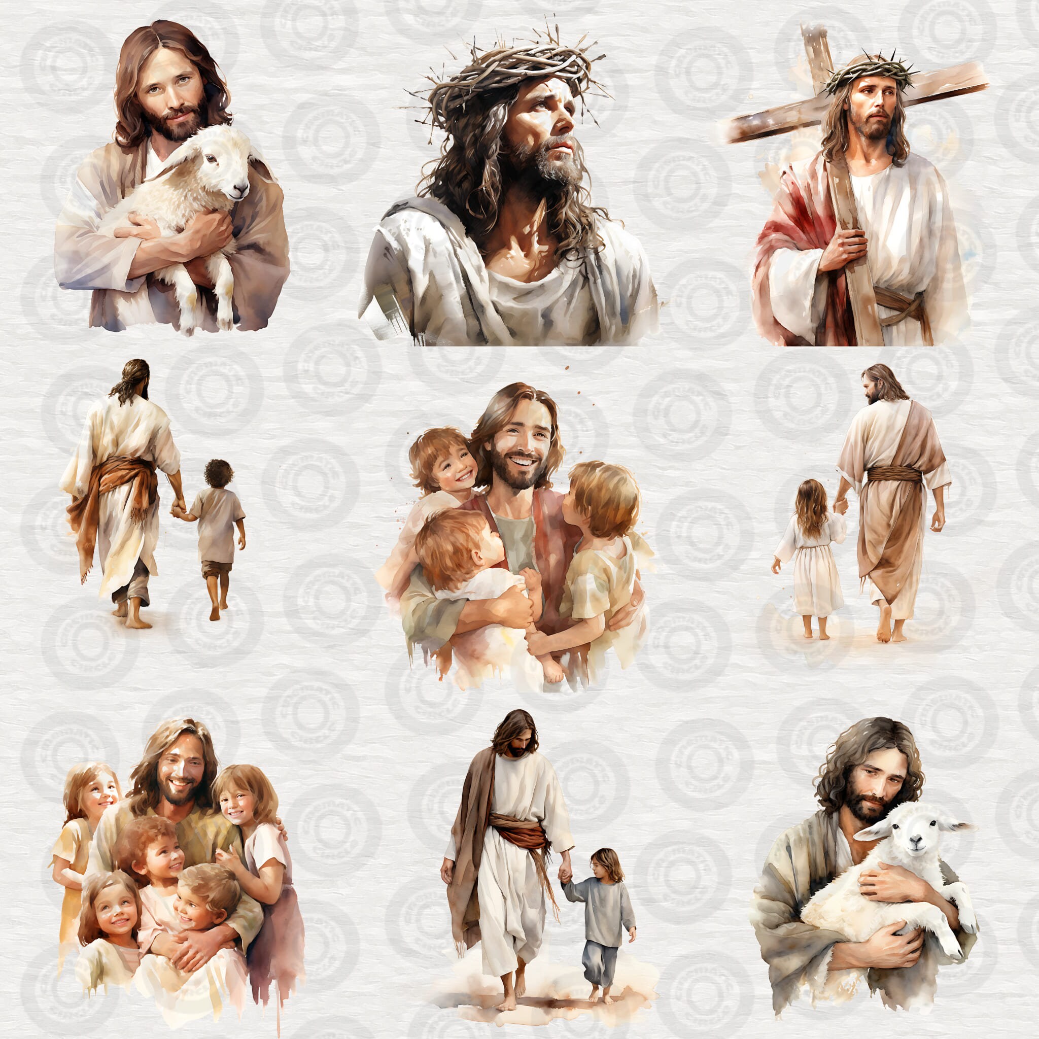 Jesus Clipart Bundle, Jesus With Kids, Watercolor Religious Graphics ...