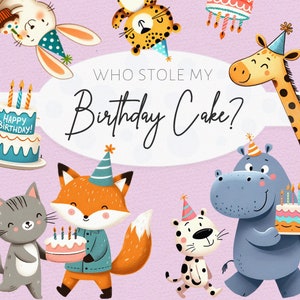 Gelukkige verjaardag clipart bundel | Schattige safaridieren PNG-set | Aquarel verjaardagsfeestje | Maandelijkse groei | Taart | Muffins | Digitaal downloaden