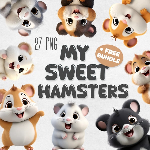 My Sweet Hamsters Clipart Bundle, Cute Hamster PNG, Cartoon Clip Art, Cute Baby Animals, Printable Animal, Nursery, Digital Instant Download