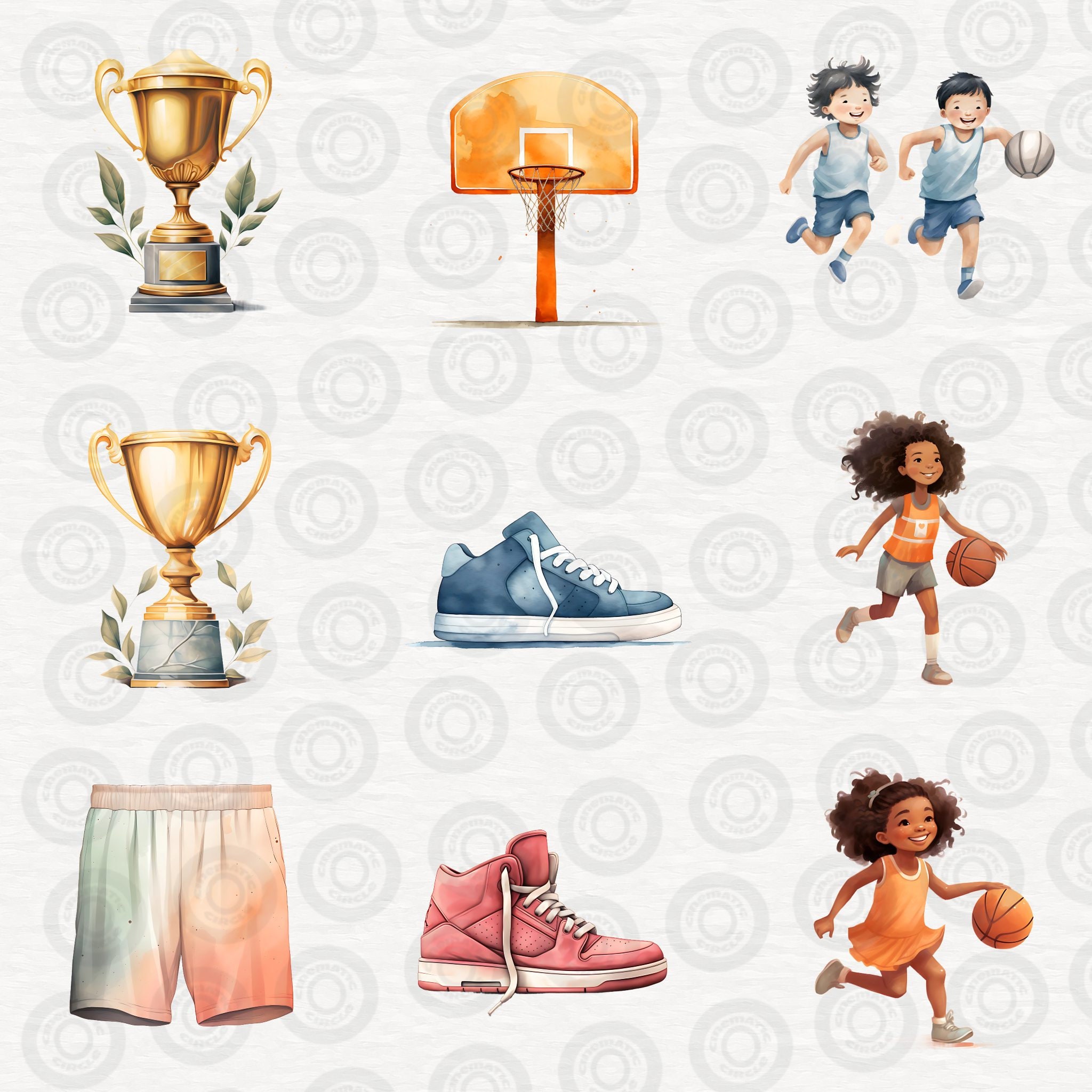 Watercolor Basketball Clipart Bundle, Cute Kids Playing Basketball ...