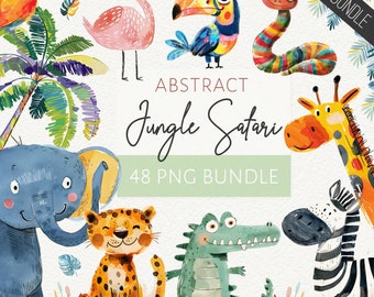 Safari Clipart Bundle | Quirky Safari Baby Animals | Birthday | Jungle Nursery | Watercolor Lion Giraffe Bird PNG | Birthday Decorations