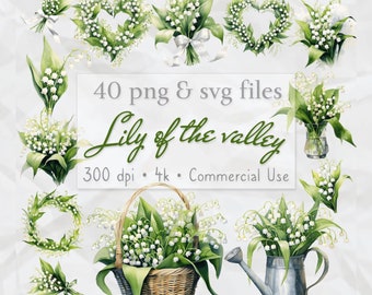 Lelietje-van-dalen clipart, aquarel bloemen, bloemen clipart, bruiloft clipart, kaart maken, bloemenkrans, PNG SVG, transparante achtergrond