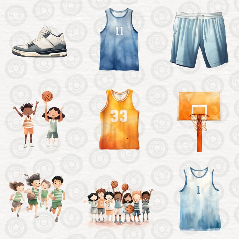 Watercolor Basketball Clipart Bundle, Cute Kids Playing Basketball ...