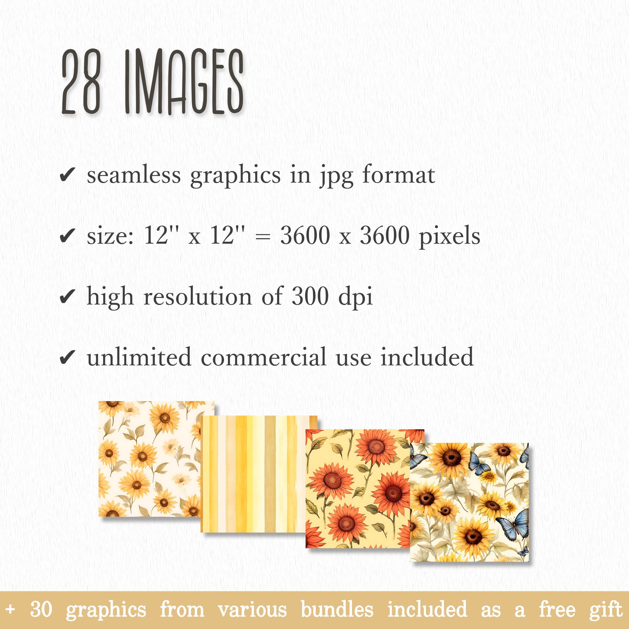 Seamless Sunflower Digital Paper Set, Watercolor Sunflower Patterns ...