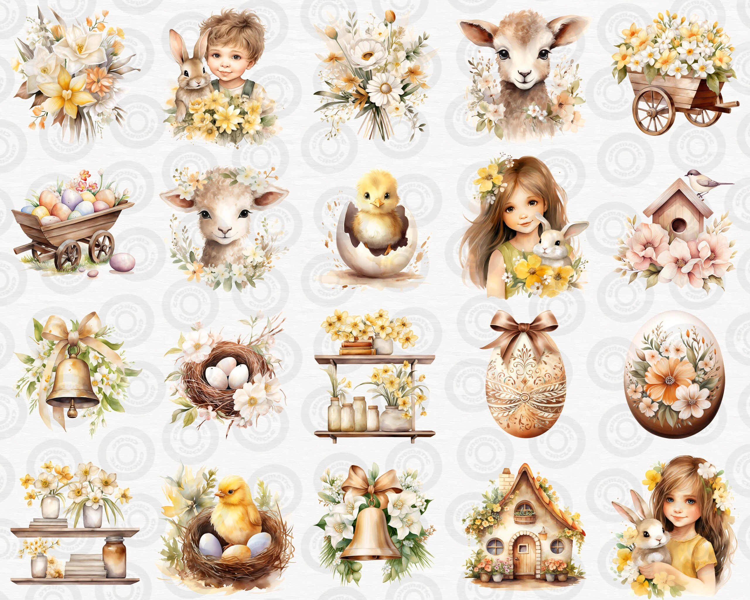 110 Rustic Easter Clipart Bundle, Watercolor Easter PNG Set, Easter ...