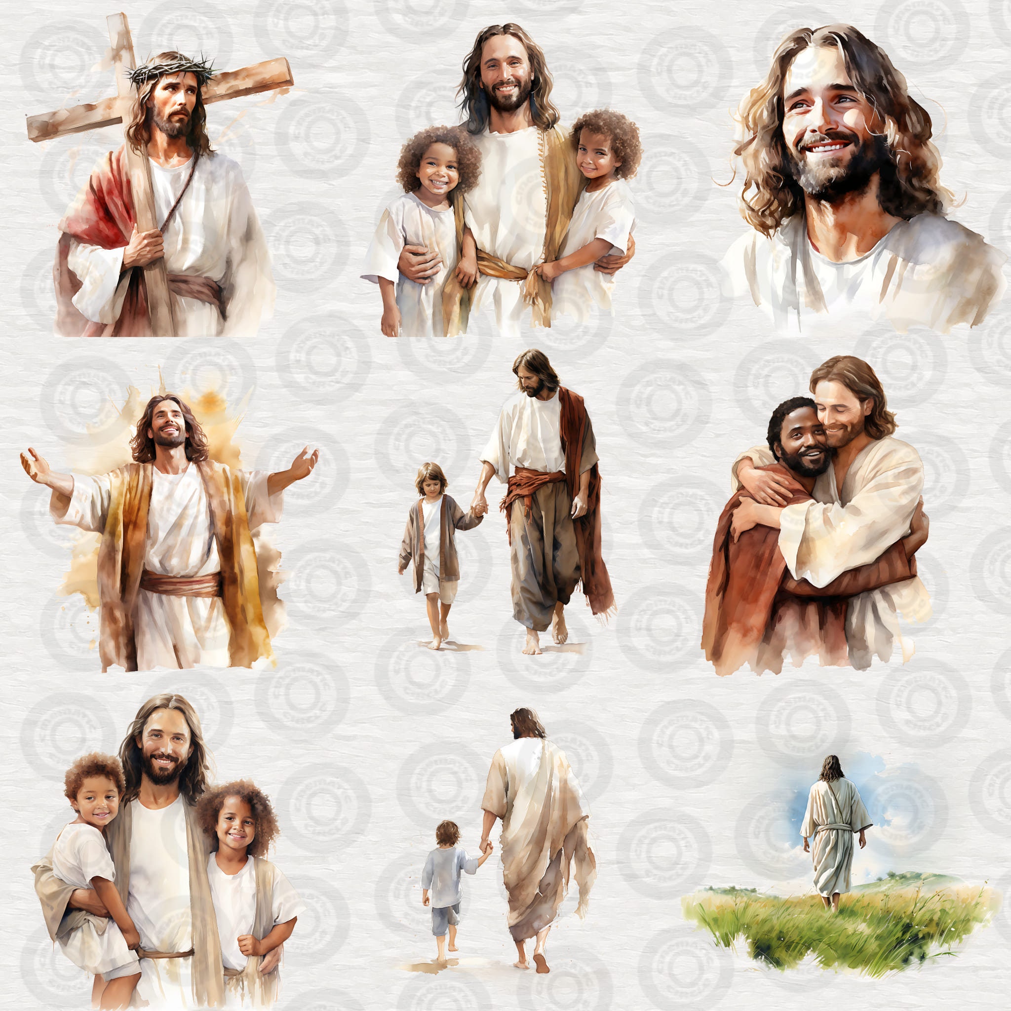 Jesus Clipart Bundle, Jesus With Kids, Watercolor Religious Graphics ...