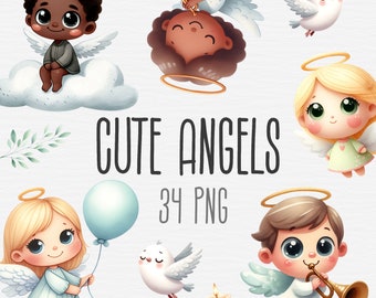 Cute Angels Clipart Bundle, Baby Angel PNG, Little Angel, Christmas Illustrations, Baptism, Religious PNG, Digital Download, Commercial Use