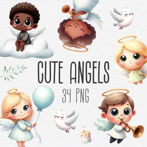 Cute Angels Clipart Bundle, Baby Angel PNG, Little Angel, Christmas Illustrations, Baptism, Religious PNG, Digital Download, Commercial Use