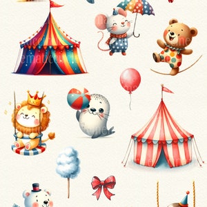 65 Circus Show Clipart Bundle, Cute Animals Illustration, Watercolor ...