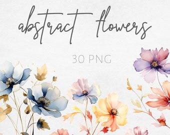 Abstract Flowers Clipart Bundle, Dried Flowers PNG, Printable Wildflowers, Floral Watercolor Clip Art, Transparent, Digital Instant Download