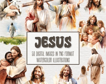 Jesus Clipart Bundle, Jesus with Kids, Watercolor Religious Graphics, Digital Bible Scenery PNG, Scrapbooking, Junk Journal, Commercial Use