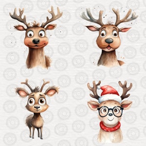 Funny Reindeer Clipart Bundle, Cute Christmas Reindeer, Watercolor Baby ...