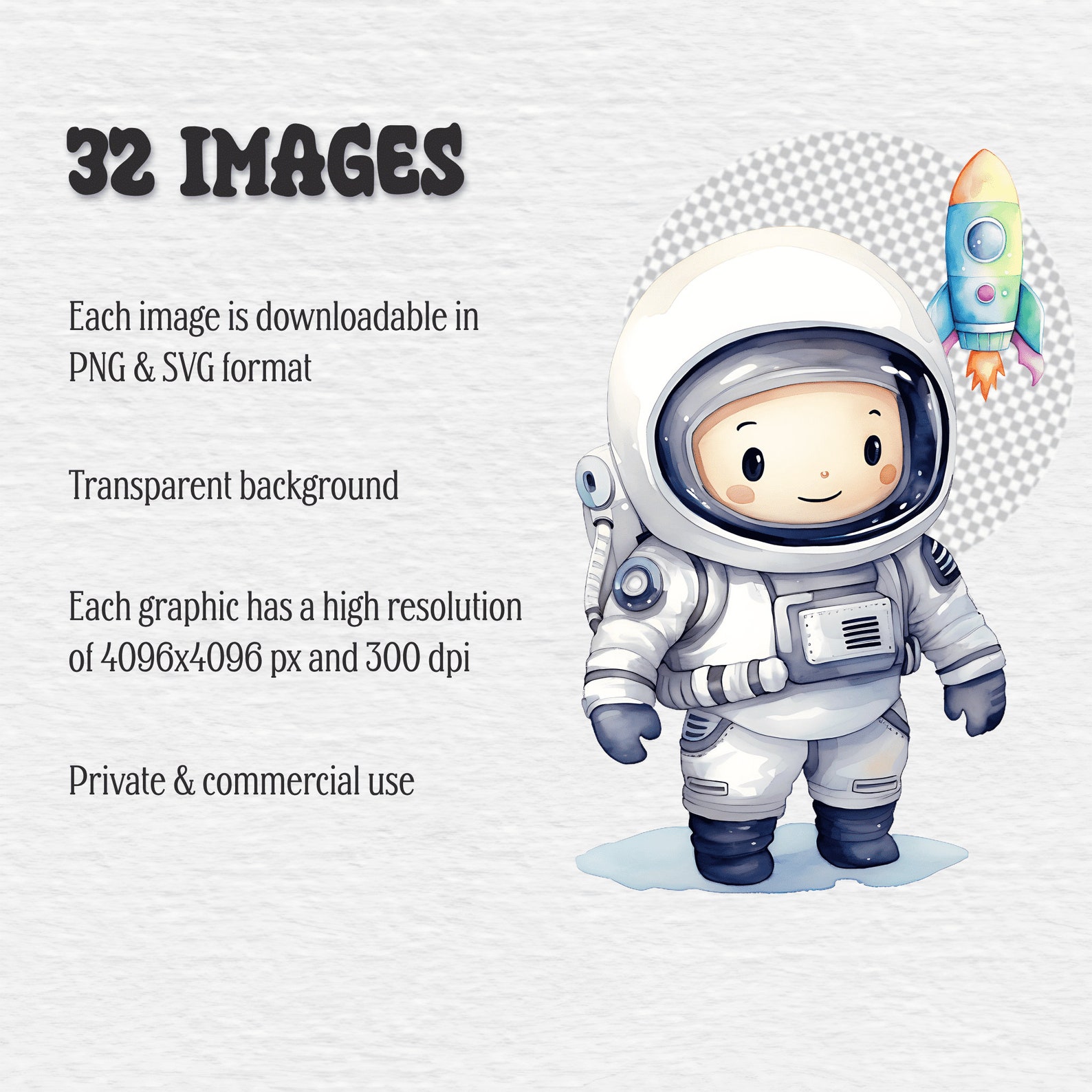 Cute Space Clipart Bundle, Watercolor Clipart, Happy Astronaut ...