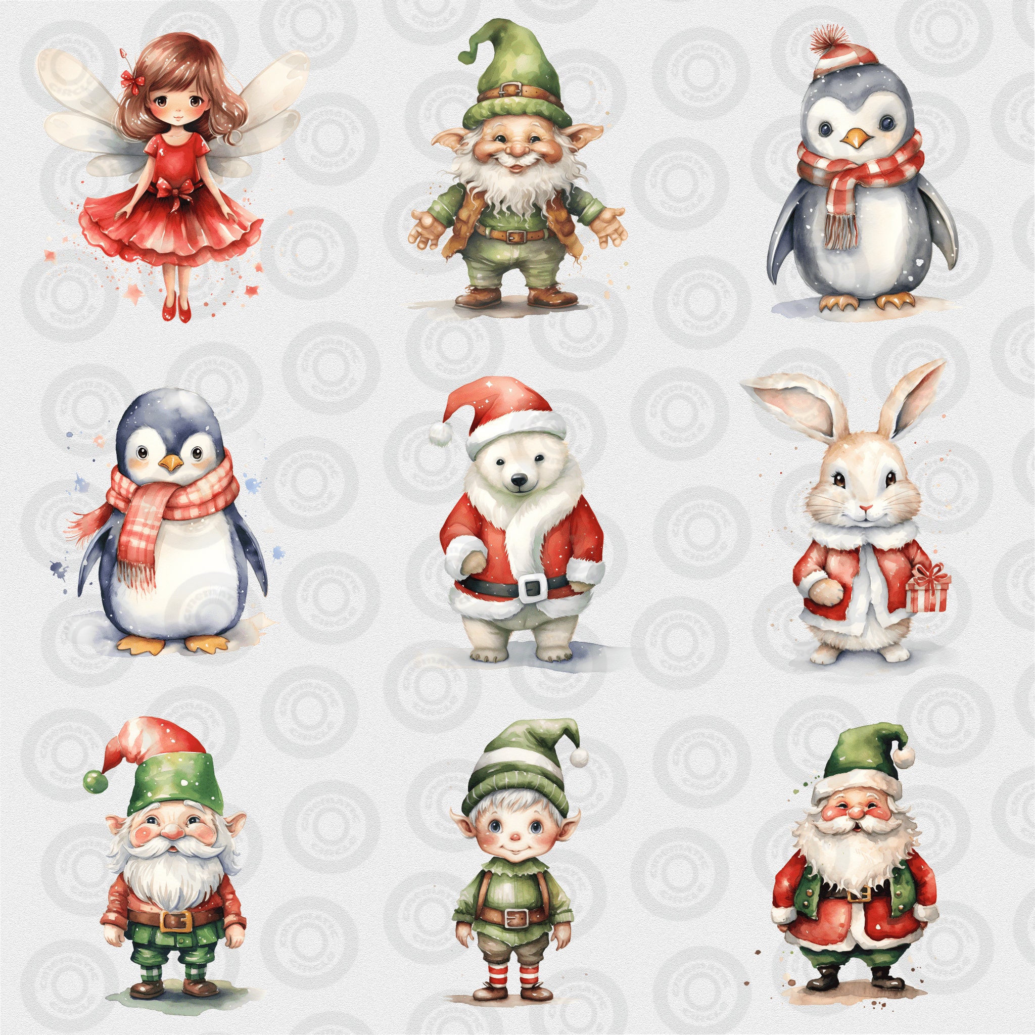 Christmas Clipart Bundle, Watercolor Bundle, Cute Characters, Santa ...