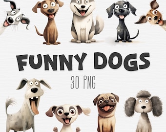 Funny and Cute Dogs Clipart Bundle, Dog PNG, Cartoon Dog, Watercolor Cute Animals Set, Paper Craft, Commercial Use, Digital Instant Download