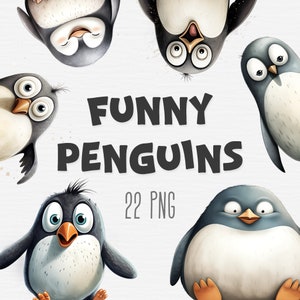 Paquete de imágenes prediseñadas de pingüino divertido, pingüinos lindos, pingüino bebé PNG, artesanías de papel, fondo transparente, uso comercial de descarga instantánea digital
