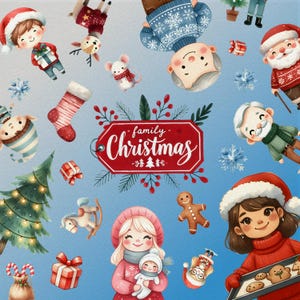Pacchetto di clipart natalizi per la famiglia, Meglio insieme, mamma, papà, bambini, nonni, Babbo Natale, ritratto di famiglia, set invernale, fai da te personalizzato, PNG digitale