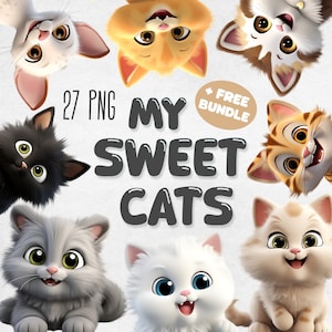 My Sweet Cats Clipart Bundle, Cute Cat PNG, Kitten Graphics, Happy Baby Animals, Printable Cartoon Animal, Nursery, Digital Instant Download